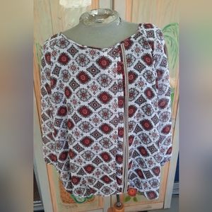 Dress Barn polyester top with sheer sleeves and loose elastic bottom size XL